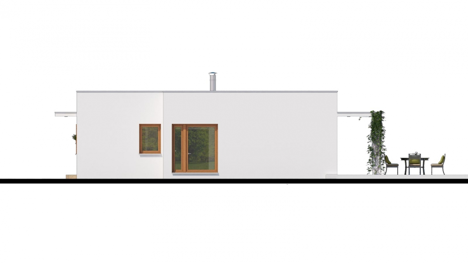 Luxusný 4 - izbový rodinný dom s plochou rovnou strechou a krytým stáním. Obytná časť je orientovaná do záhrady na terasu.